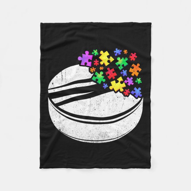 Hockey Autism Puzzle Men Women Kids Autism Awarene Fleece Blanket (Front)