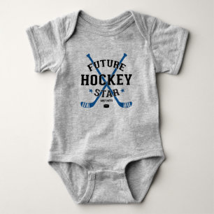 Hockey Baby Future Hockey Star Blue Sticks Puck Bodysuit