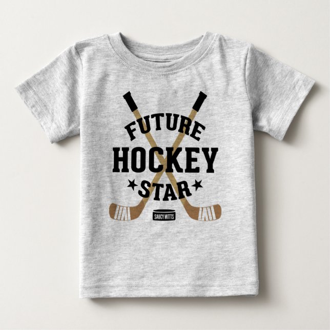 Hockey Baby Future Hockey Star Player Brown Sticks Baby T-Shirt (Front)