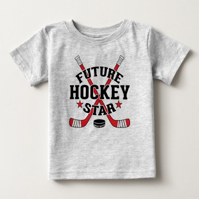 Hockey Baby Future Hockey Star Red Hockey Sticks Baby T-Shirt (Front)