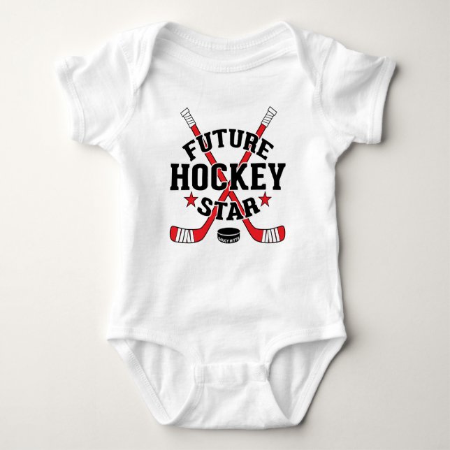 Hockey Baby Future Hockey Star Red Hockey Sticks Bodysuit (Front)