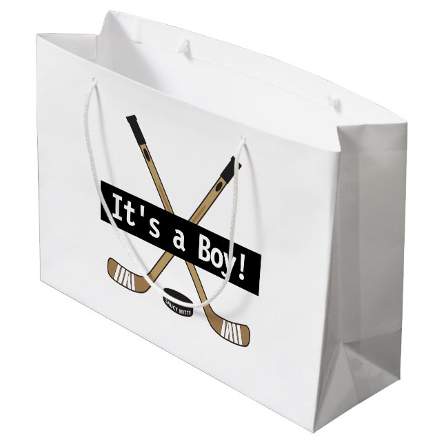 Hockey Baby It's a Boy Girl Hockey Sticks Large Gift Bag (Back Angled)