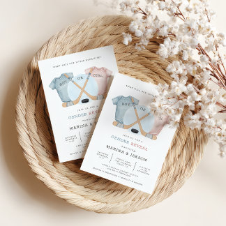 Hockey baby shower, hockey gender reveal invitation