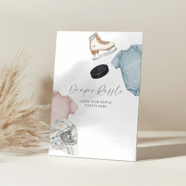 Hockey baby shower, ice hockey diaper raffle pedestal sign (ice hockey diaper raffle sign)