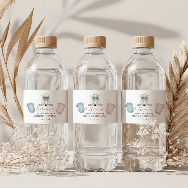 Hockey baby shower, ice hockey gender reveal water bottle label (ice hockey gender reveal water bottle labels
)