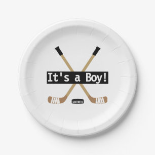 Hockey Baby Shower It's a Boy Girl Hockey Sticks Paper Plate