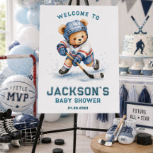 Hockey Bear Boy Personalised Welcome Baby Shower