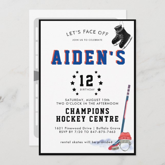 Hockey Birthday Party Invitation (Front/Back)