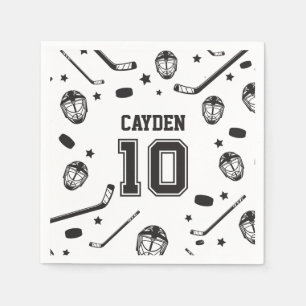 Hockey black and White 10th Birthday Napkin