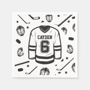 Hockey black and White 6th Birthday Napkin