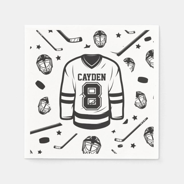 Hockey black and White 8th Birthday Napkin (Front)