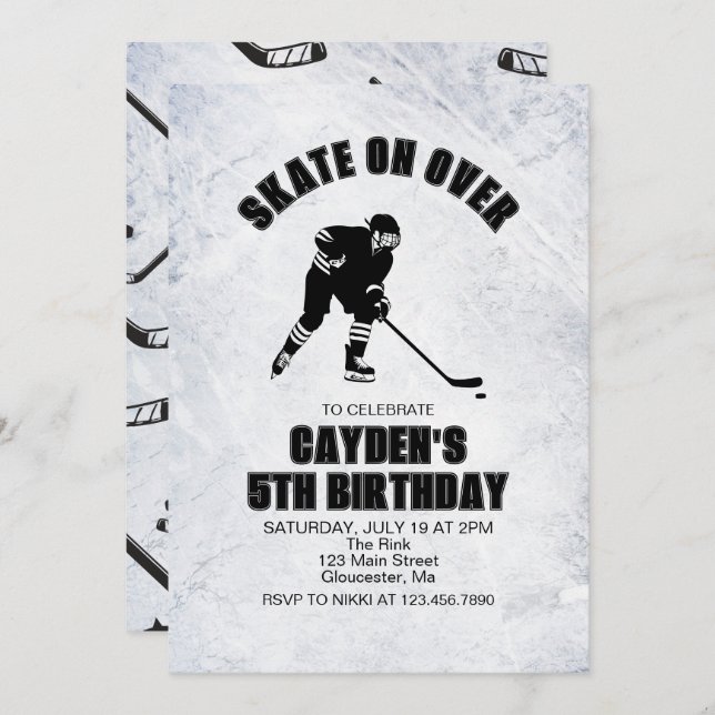 Hockey black and White Birthday Invitation (Front/Back)