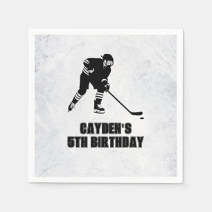 Hockey black and White Birthday Napkin