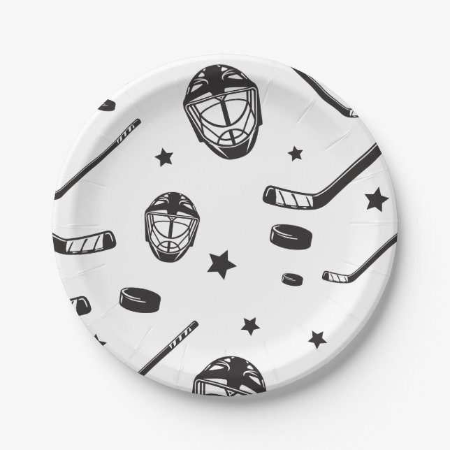 Hockey black and White Birthday Paper Plate (Front)