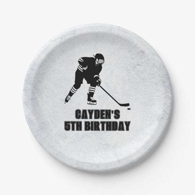 Hockey black and White Birthday Paper Plate (Front)