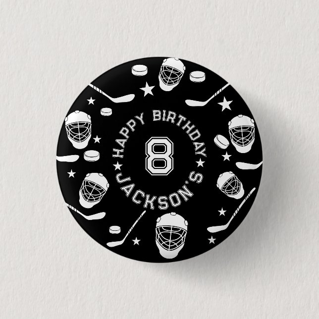 Hockey black and White Themed Kids Birthday Party 3 Cm Round Badge (Front)