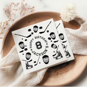 Hockey black and White Themed Kids Birthday Party Napkin