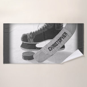 Hockey Black Skates Personalised Bath Towel