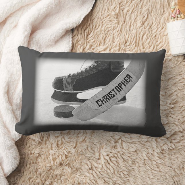 Hockey Black Skates Personalised Lumbar Cushion (Blanket)