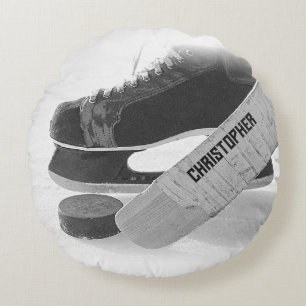 Hockey Black Skates Personalised Round Cushion
