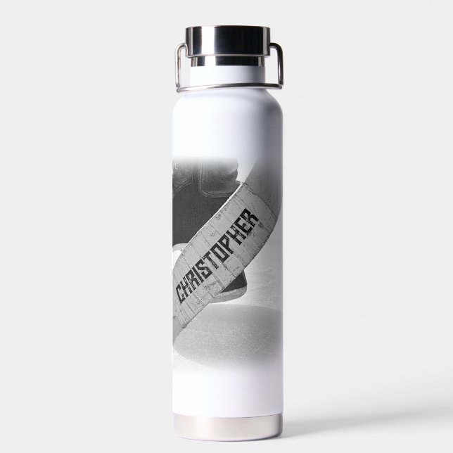 Hockey Black Skates Personalised Water Bottle (Back)