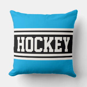 HOCKEY Bold Azure Blue Black White Racing Stripes Cushion