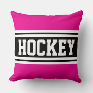 HOCKEY Bold Bright Pink Black White Racing Stripes Cushion