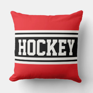 HOCKEY Bold Bright Red Black White Racing Stripes Cushion