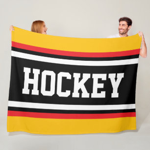 HOCKEY Bold Golden Orange Red Black White Stripes Fleece Blanket