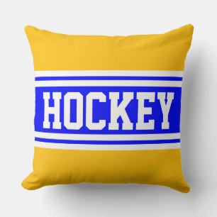 HOCKEY Bold Royal Blue Yellow Orange White Stripes Cushion