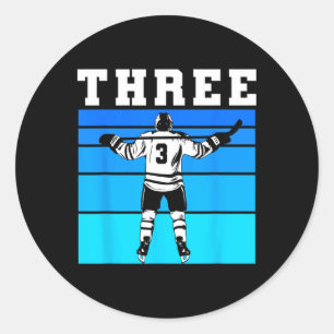 Hockey Boy 3rd Birthday Three Ice Hockey Birthday Classic Round Sticker