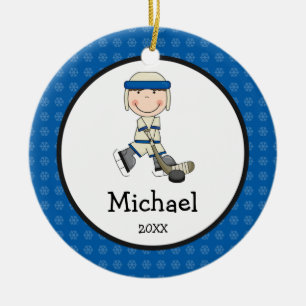 Hockey Boy Kids Personalised Christmas Ceramic Ornament