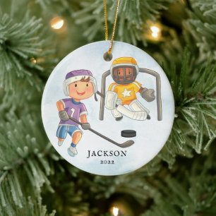 Hockey Boy Personalised Christmas Ceramic Ornament