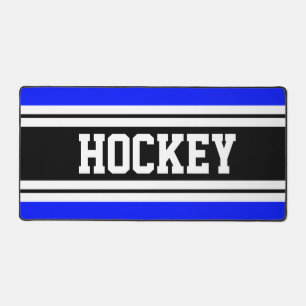 HOCKEY Bright Blue Black White Racing Stripes Desk Mat