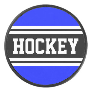 HOCKEY Bright Blue Black White Racing Stripes Puck