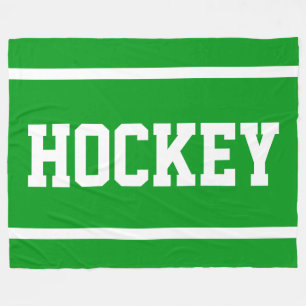 HOCKEY Bright Green Sporty White Text Stripes Fleece Blanket