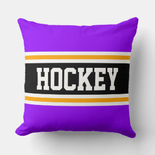 HOCKEY Bright Purple Black Yellow Athletic Stripes Cushion
