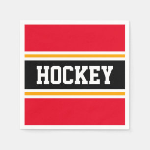 HOCKEY Bright Red Black White Racing Stripes Napkin