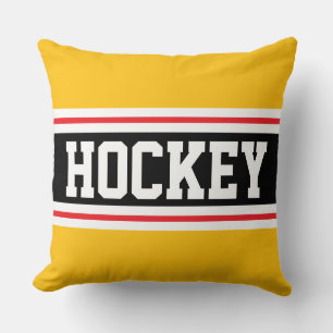 HOCKEY Bright Red Yellow Orange Black Stripes Cushion