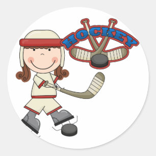 HOCKEY - Brunette Girl Tshirts and Gifts Classic Round Sticker