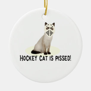 Hockey Cat Pissed Ceramic Ornament