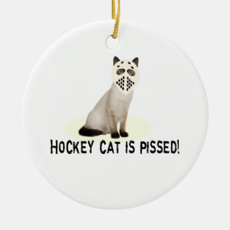 Hockey Cat Pissed Ceramic Ornament