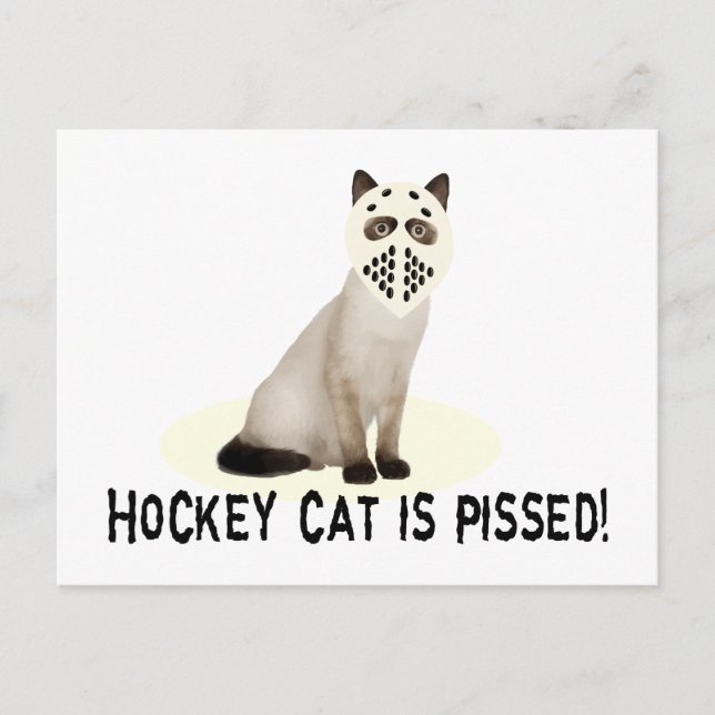 Hockey Cat Pissed Postcard (Front)