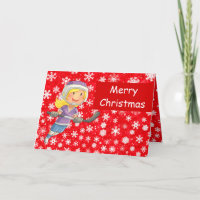 Hockey Christmas cards - Girl Kid player in snow