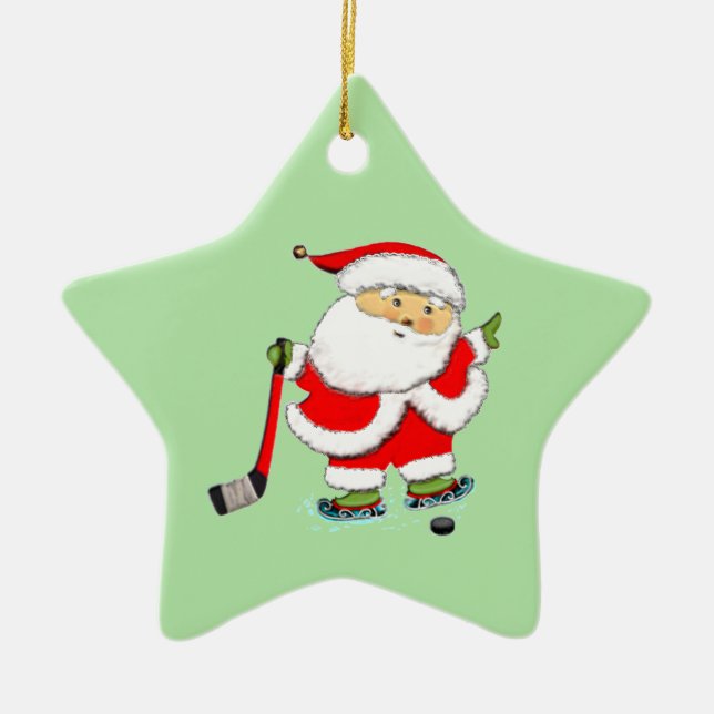 Hockey Christmas Ceramic Ornament (Front)