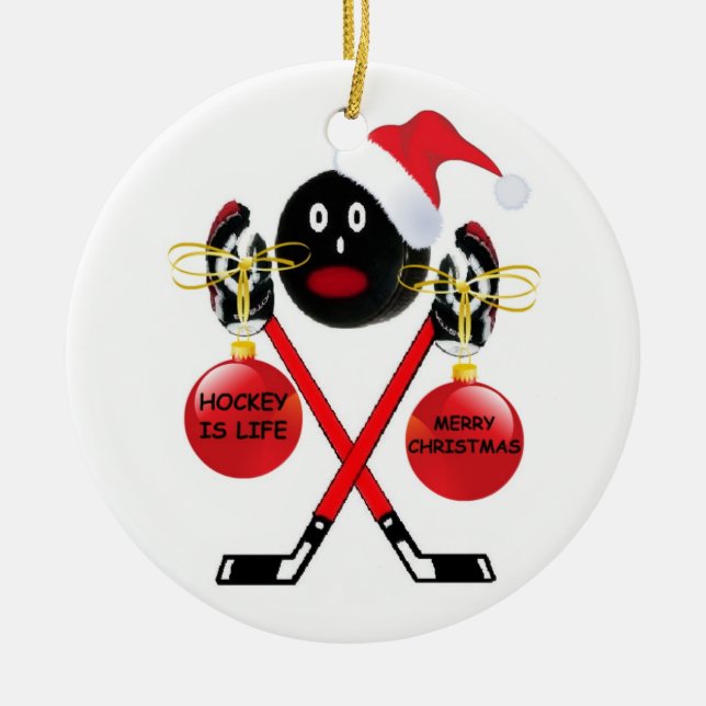 Hockey Christmas Ceramic Tree Decoration (Front)