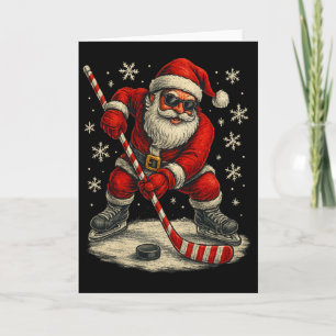 Hockey Christmas Funny Santa Playing Ice Hockey Xm Card