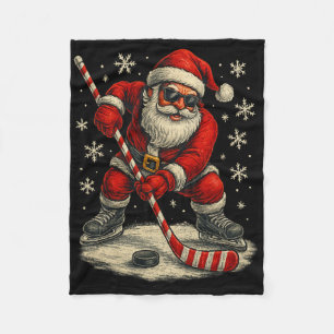 Hockey Christmas Funny Santa Playing Ice Hockey Xm Fleece Blanket