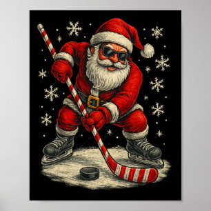 Hockey Christmas Funny Santa Playing Ice Hockey Xm Poster