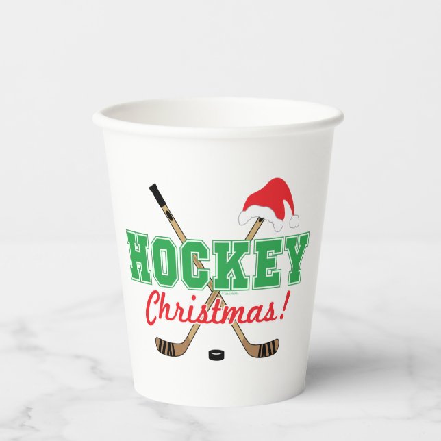 Hockey Christmas Hockey Sticks Santa Hat Paper Cups (Front)